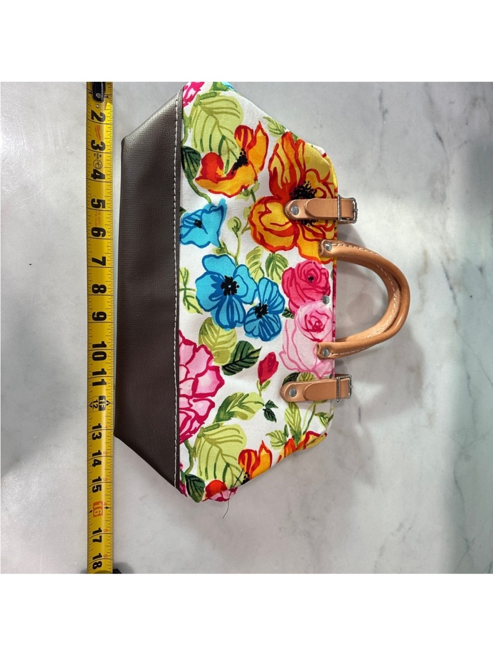 🌺Stunning Floral Hand Bag with Brown Trim - Picture 11 of 12